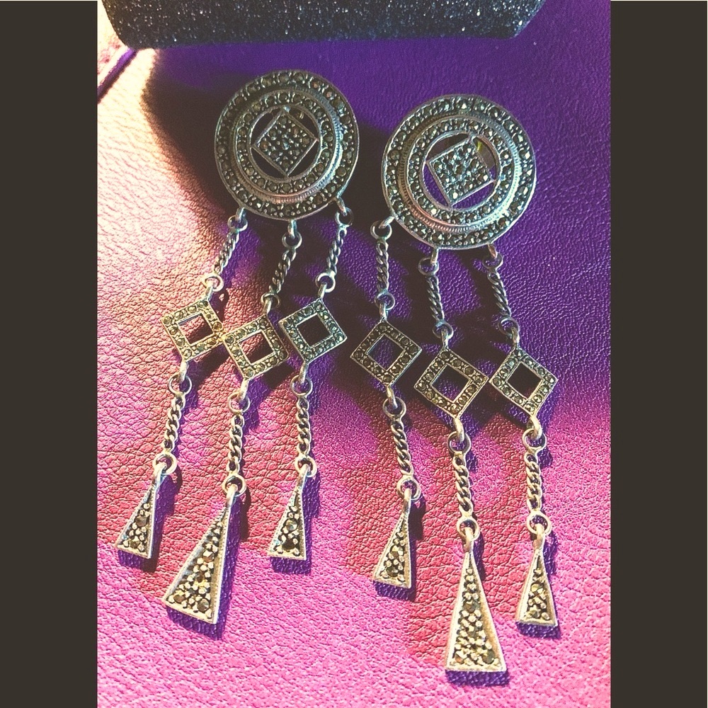 Sterling Silver & Marcasite Chandelier Earrings